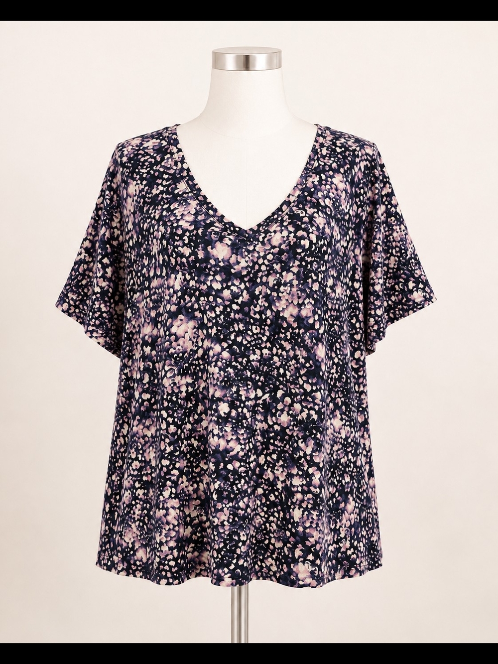 Terra & Sky 2X 20W-22W Soft Abstract Speckled Tunic Top Purple Black Plus Size